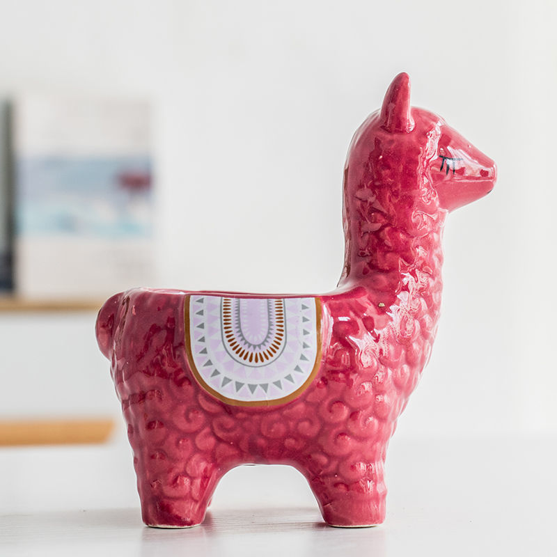 Cute Alpaca Ceramic Planter Set