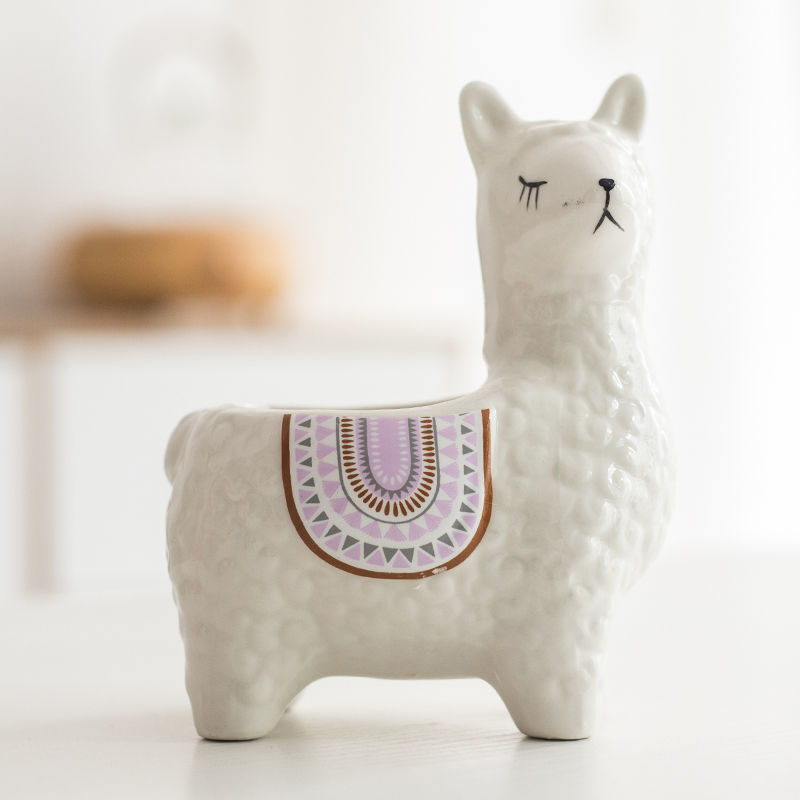 Cute Alpaca Ceramic Planter Set