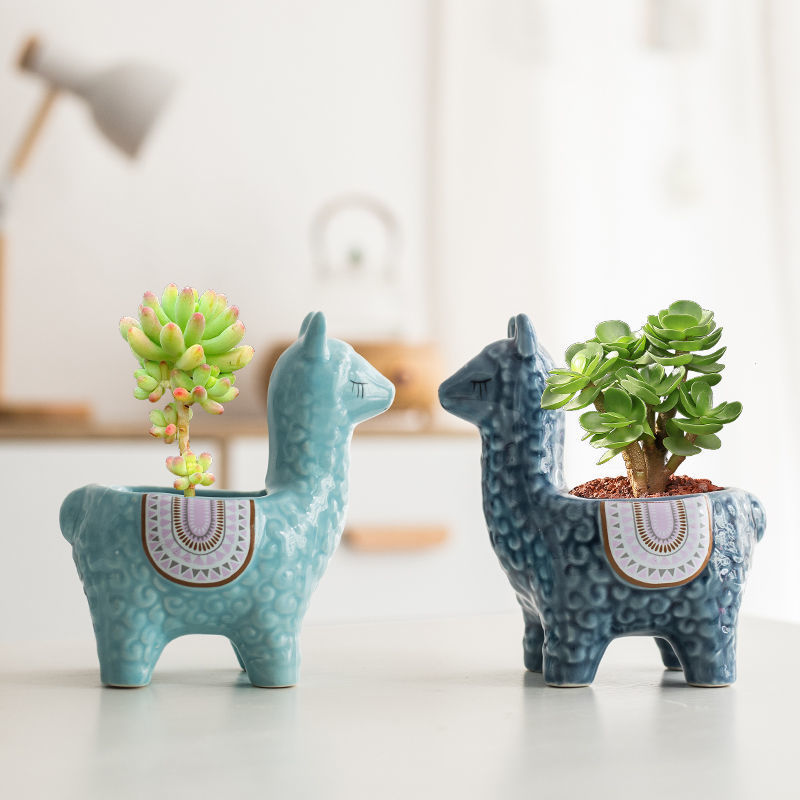 Cute Alpaca Ceramic Planter Set