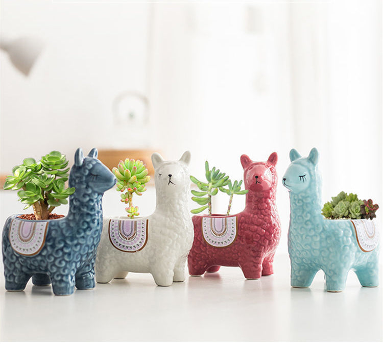 Cute Alpaca Ceramic Planter Set