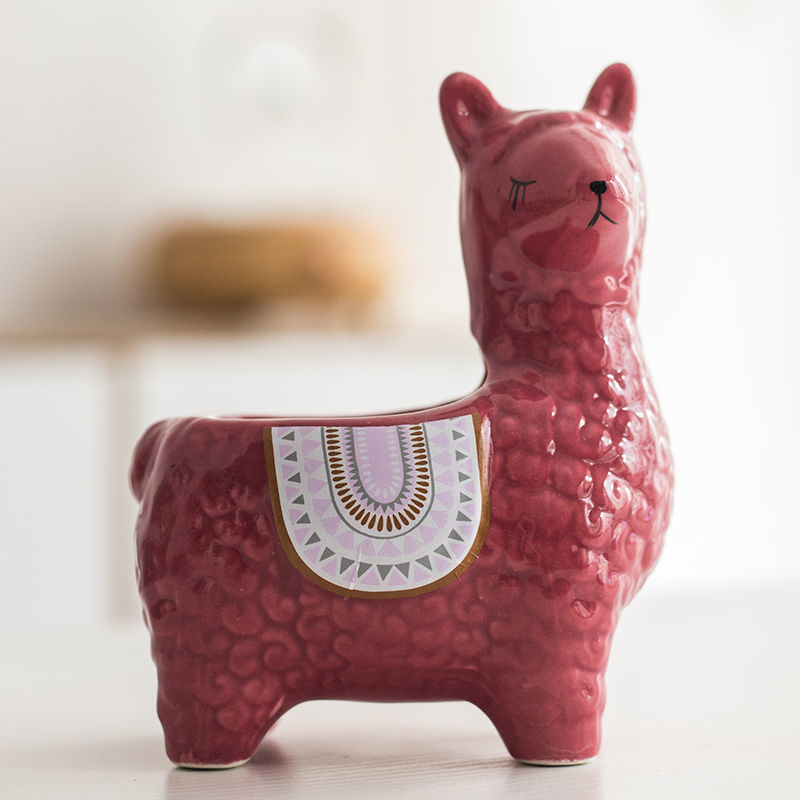 Cute Alpaca Ceramic Planter Set