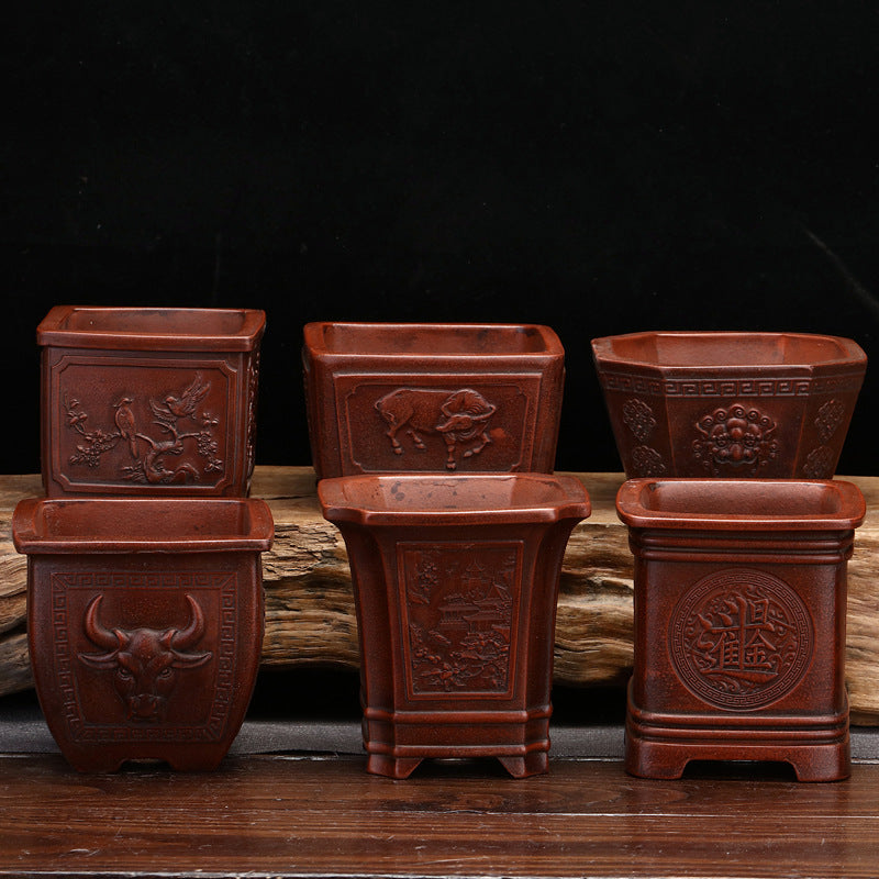 Purple Clay Desktop Planter Set
